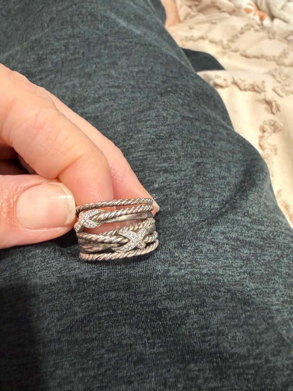 David Yurman Silver Multi-Band Knot Ring with Pavé Accents